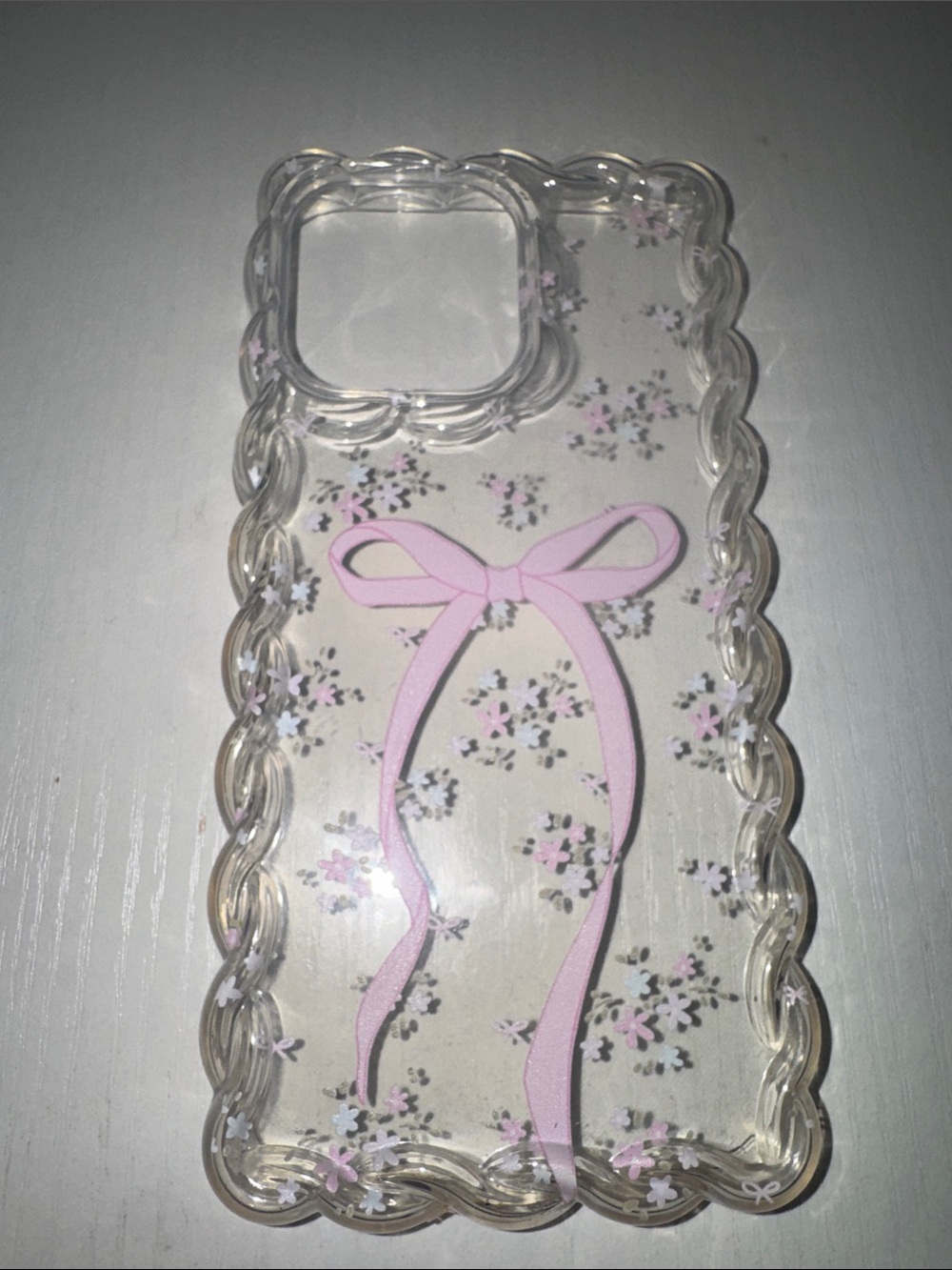 Clear Floral Phone Case with Pink Bow - Compatible Phone Accessory iPhone15 ProM
